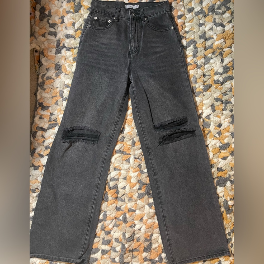 Adika High-Waist Black Distressed Boot-Cut Jeans